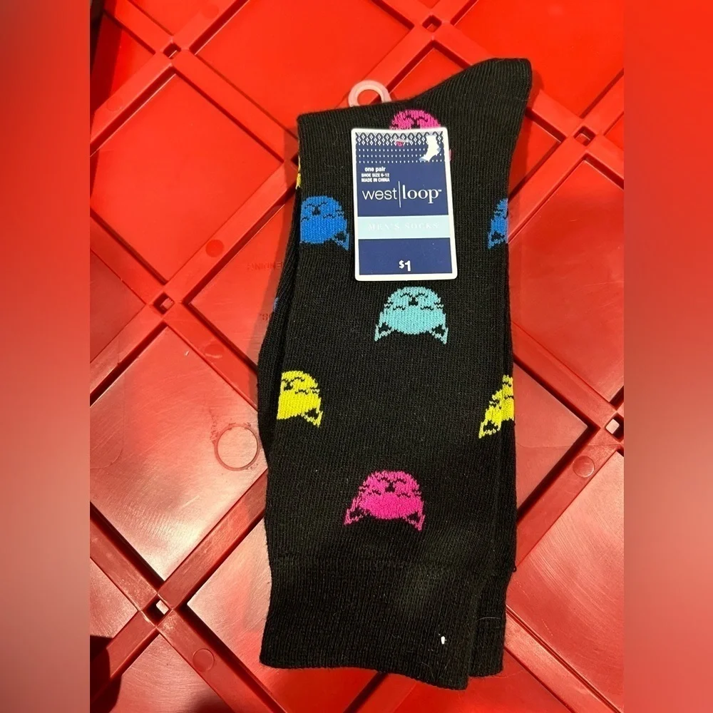 NEW NWT mens black cat socks 6-12‎ crew length